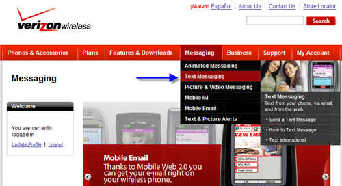 Text Messaging Selection at Verizon